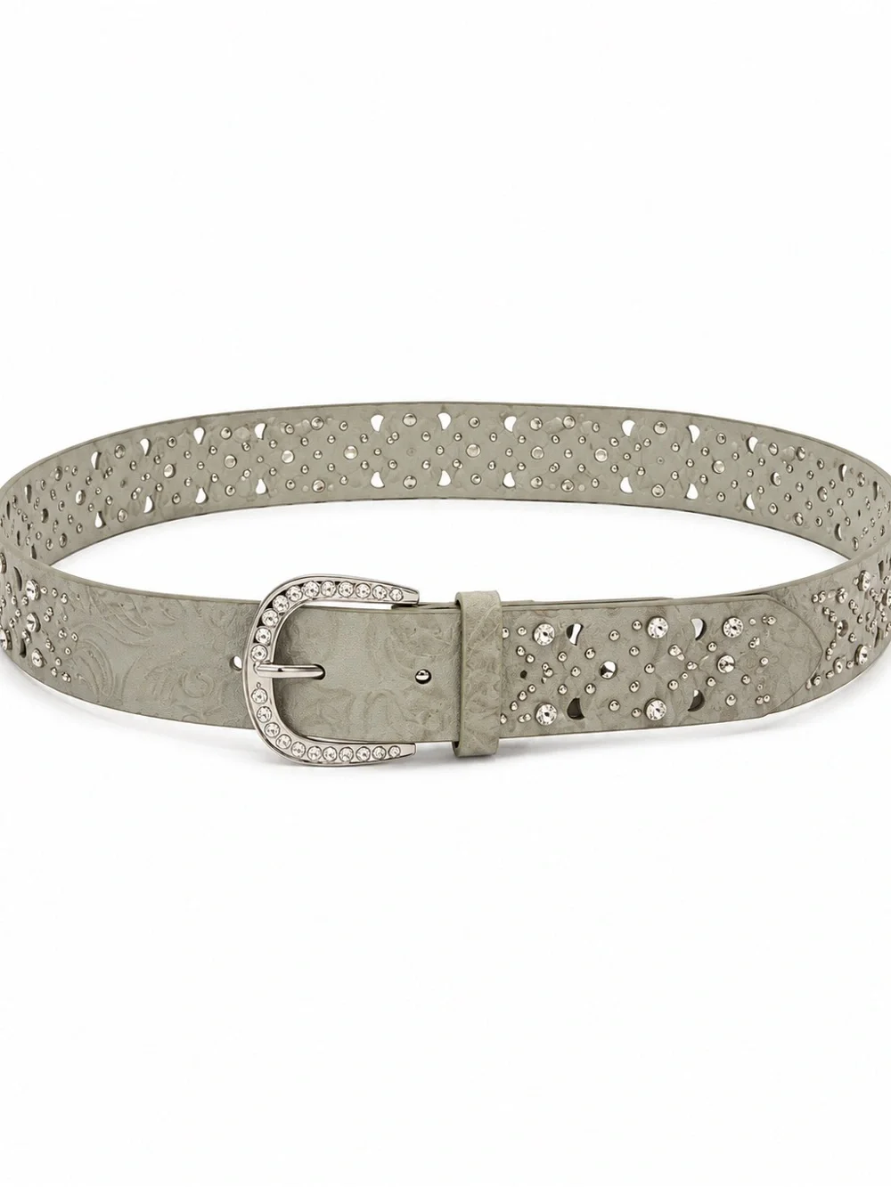 NWT BKE  Light Gray Rhinestone Studded Western Belt Size Small